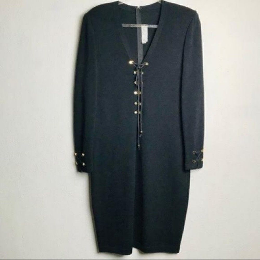 St John Collection dress size10 BoxP Midi wool long sleeve black Santana